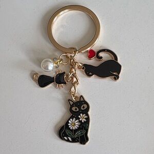 Black Cat Keychain with Gold Accents
